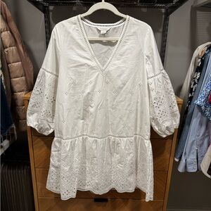 $249 Club Monaco Eyelet Puff Sleeve 100% Cotton White Sundress Mini Dress